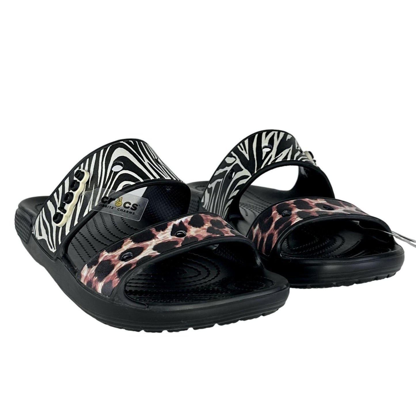 NWT Crocs Womens 11 Animal Remix Two-Strap Slide On Sandals Open Toe Comfort