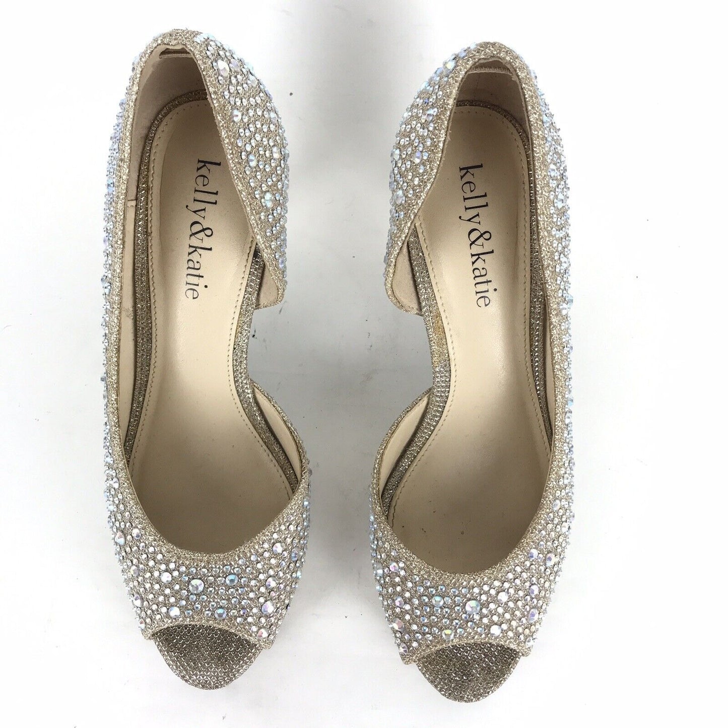 Kelly & Katie 6 Kitten Heel Shoes Sparkling Beige Wedding Formal Rhinestone Prom