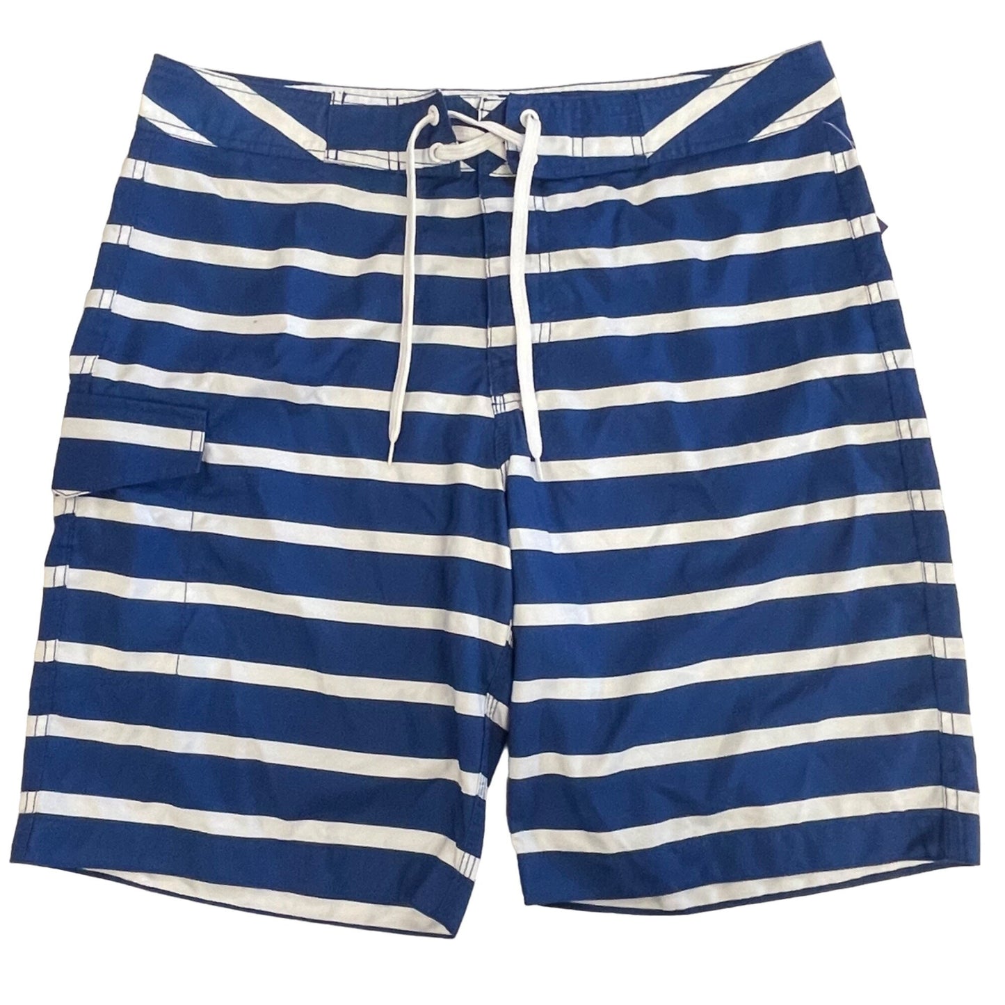 NWOT Old Navy L Blue White Striped Swim Trunks Board Shorts Pocket Drawstring