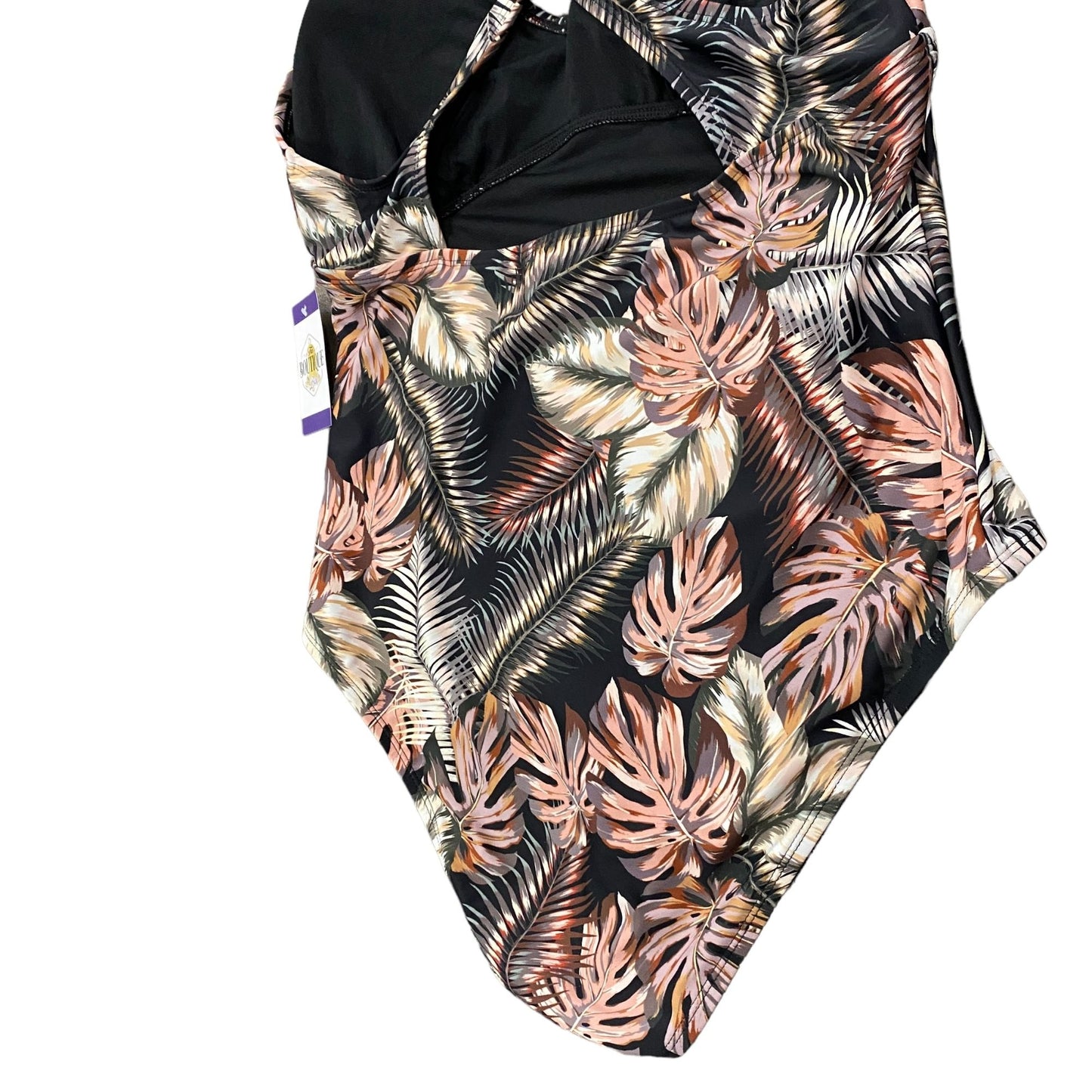 Hurley Womens XXL Tropical Print One Piece Swimsuit Leaf CrissCross Back Black