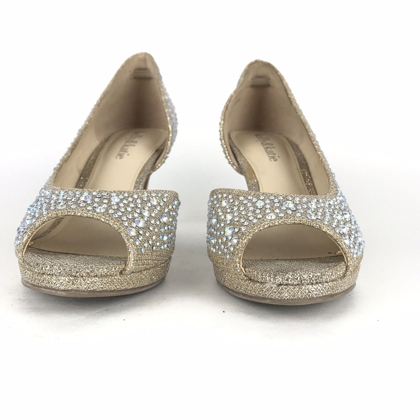 Kelly & Katie 6 Kitten Heel Shoes Sparkling Beige Wedding Formal Rhinestone Prom