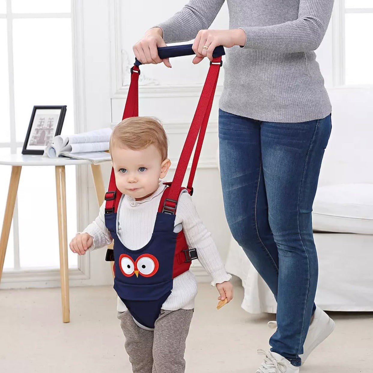 Baby Walking Belt Learning Assist Harness Removable Crouch Strap Owl Red Blue