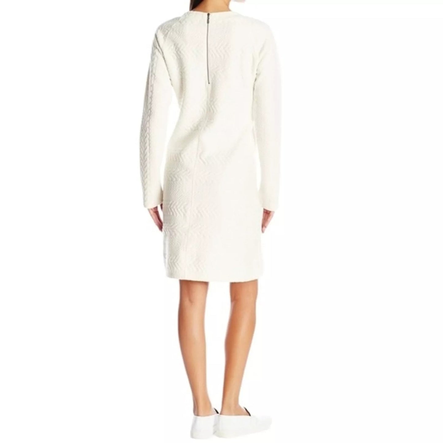 PrAna M Ivory Macee Dress Quilted Textured Jacquard Long Sleeve Knee Length