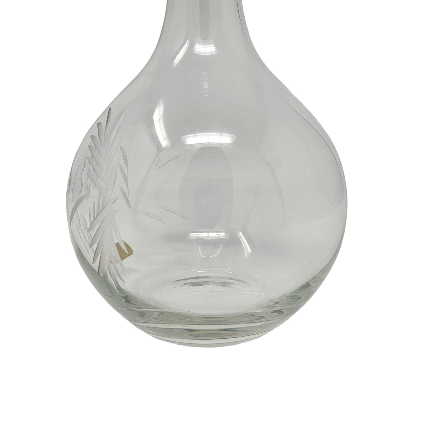 Vintage Bohemian Clear Glass Decanter Ball Stopper Etched Floral Fern 16" Bar