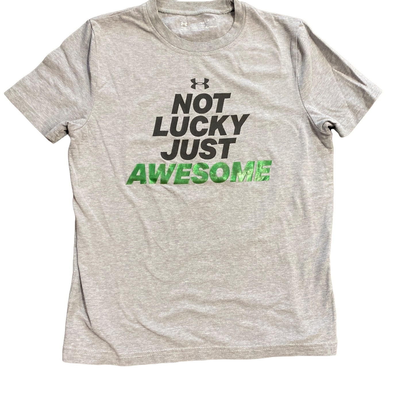 Under Armour Gray Tshirt "Not Lucky Just Awesome" Youth S Graphic Print Logo