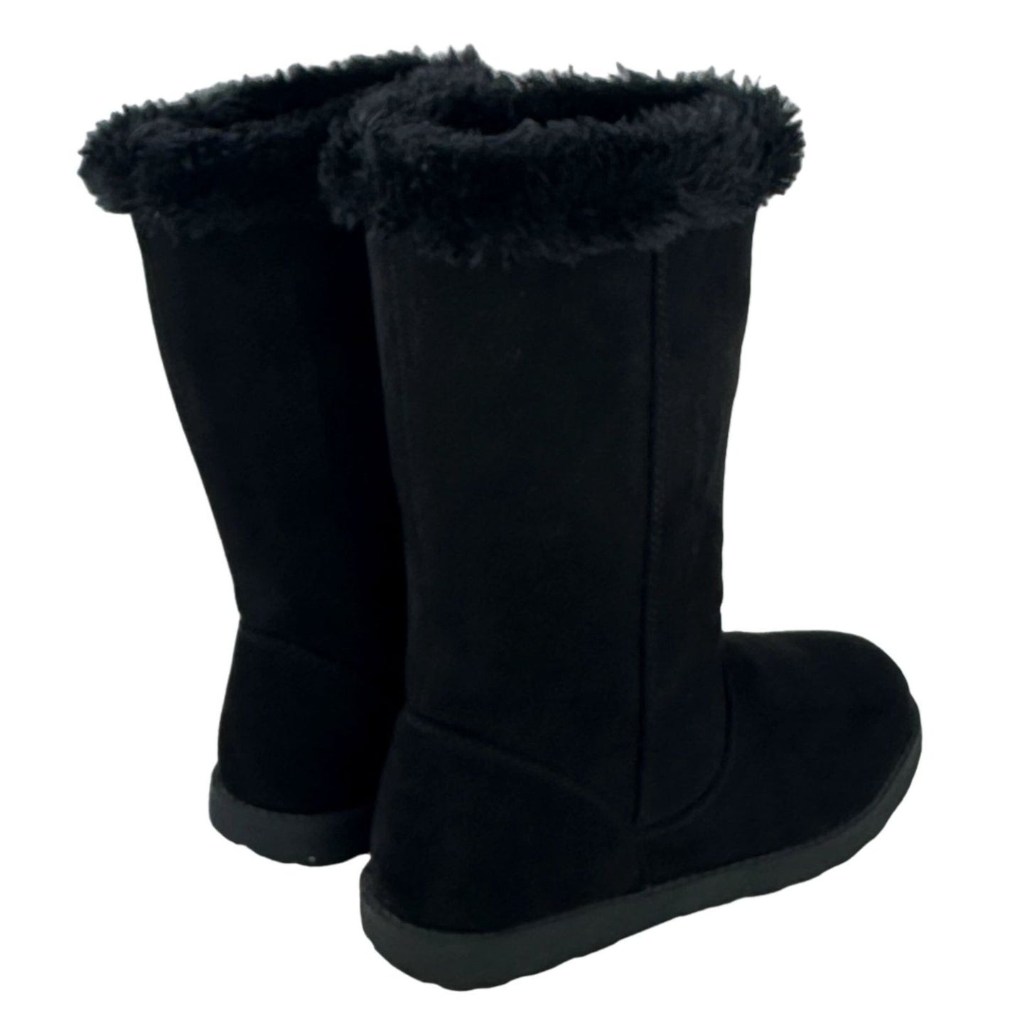 Cat & Jack Girls Size 1 Black Faux Fur Boots Side Zip Mid Calf Winter Casual