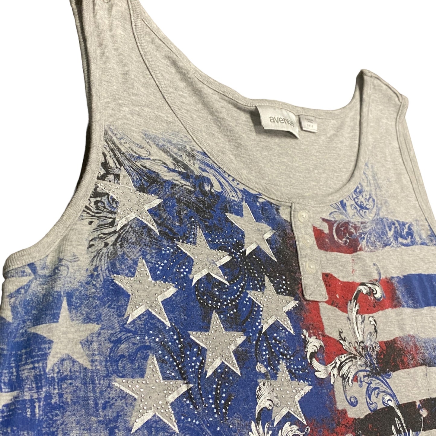 Avenue 14/16 Grey Tank Top Stars Stripes Flag Patriotic Graphic Print Sleeveless