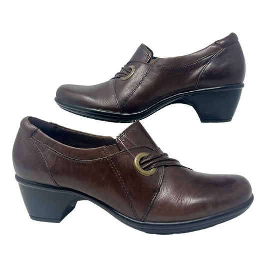 Clarks Bendables Heeled Loafer Clogs Wished Trance 8M Brown Leather Slip On