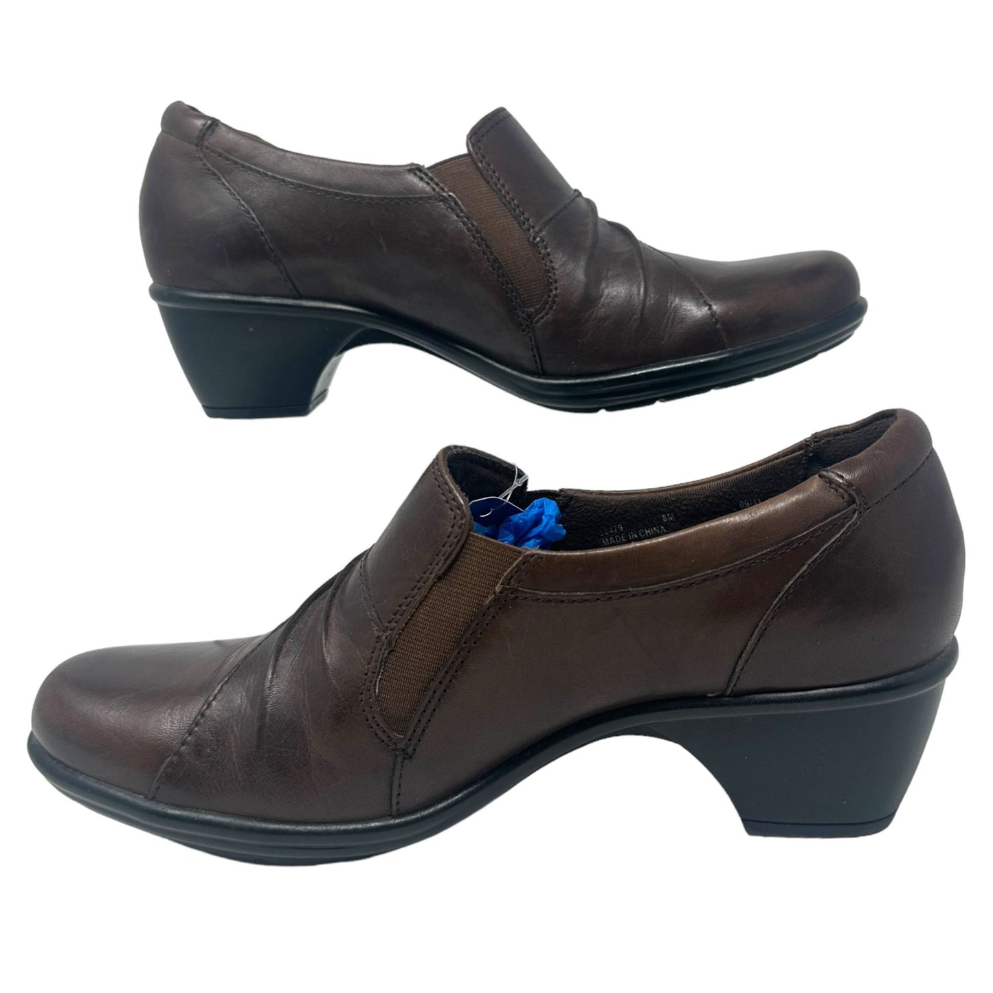 Clarks Bendables Heeled Loafer Clogs Wished Trance 8M Brown Leather Slip On