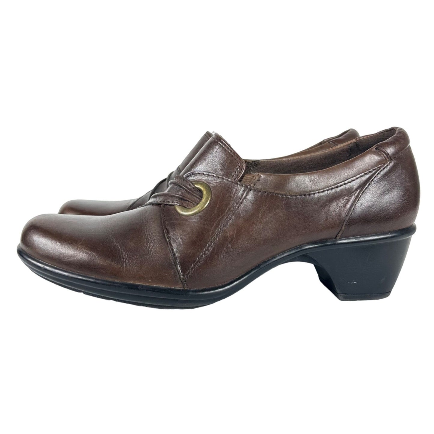 Clarks Bendables Heeled Loafer Clogs Wished Trance 8M Brown Leather Slip On