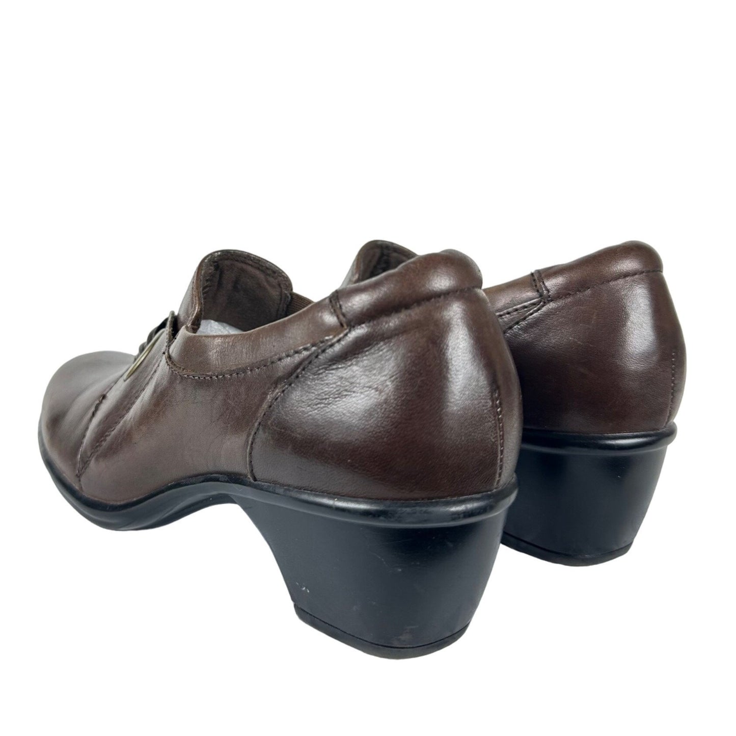 Clarks Bendables Heeled Loafer Clogs Wished Trance 8M Brown Leather Slip On