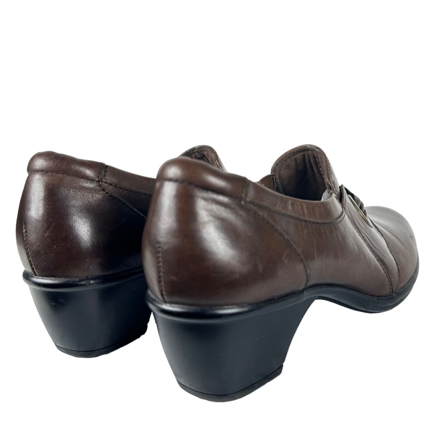 Clarks Bendables Heeled Loafer Clogs Wished Trance 8M Brown Leather Slip On