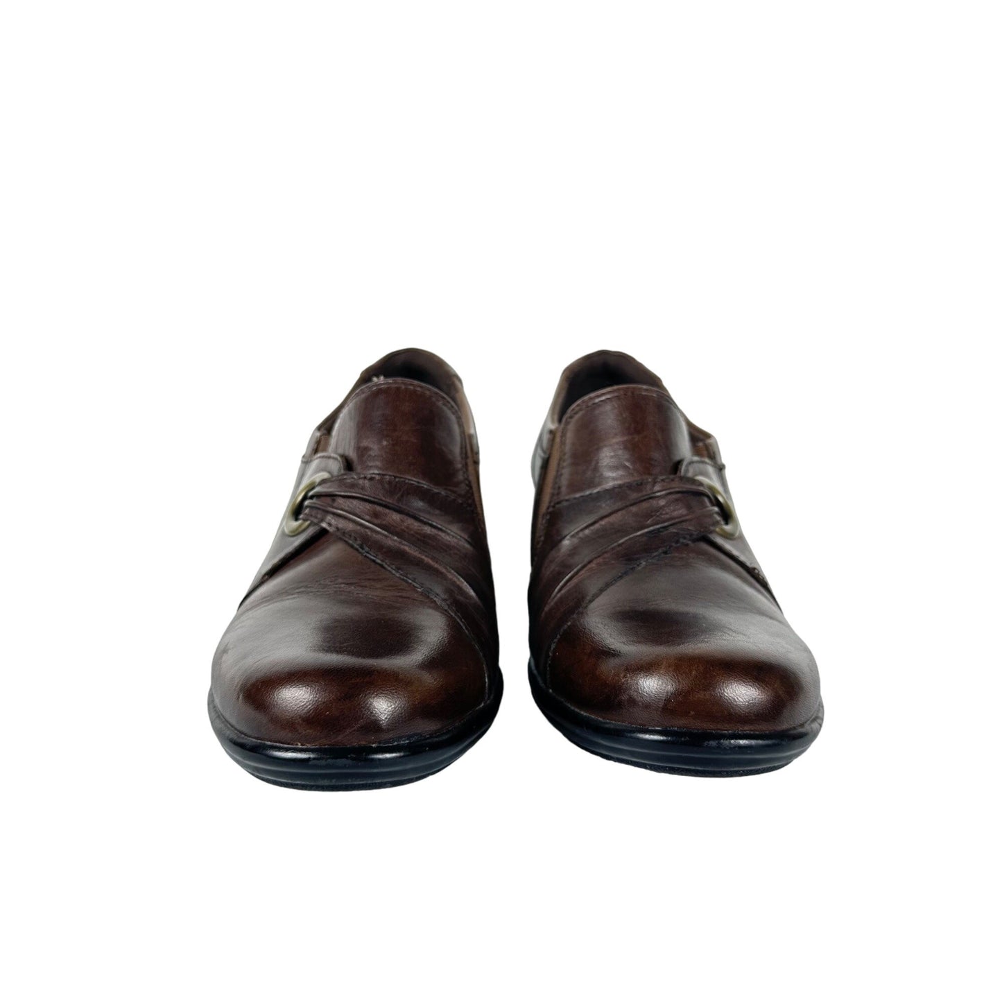 Clarks Bendables Heeled Loafer Clogs Wished Trance 8M Brown Leather Slip On