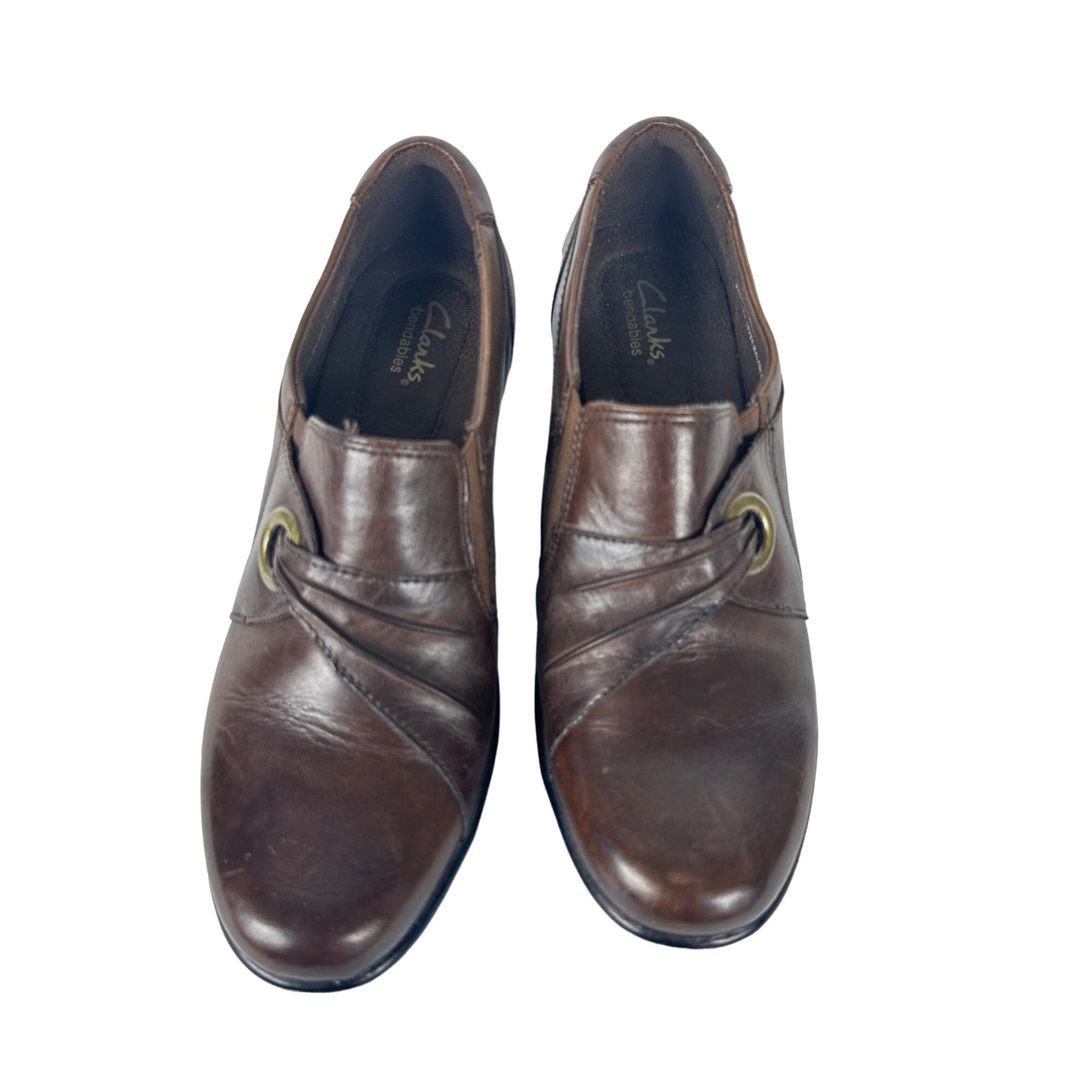 Clarks Bendables Heeled Loafer Clogs Wished Trance 8M Brown Leather Slip On