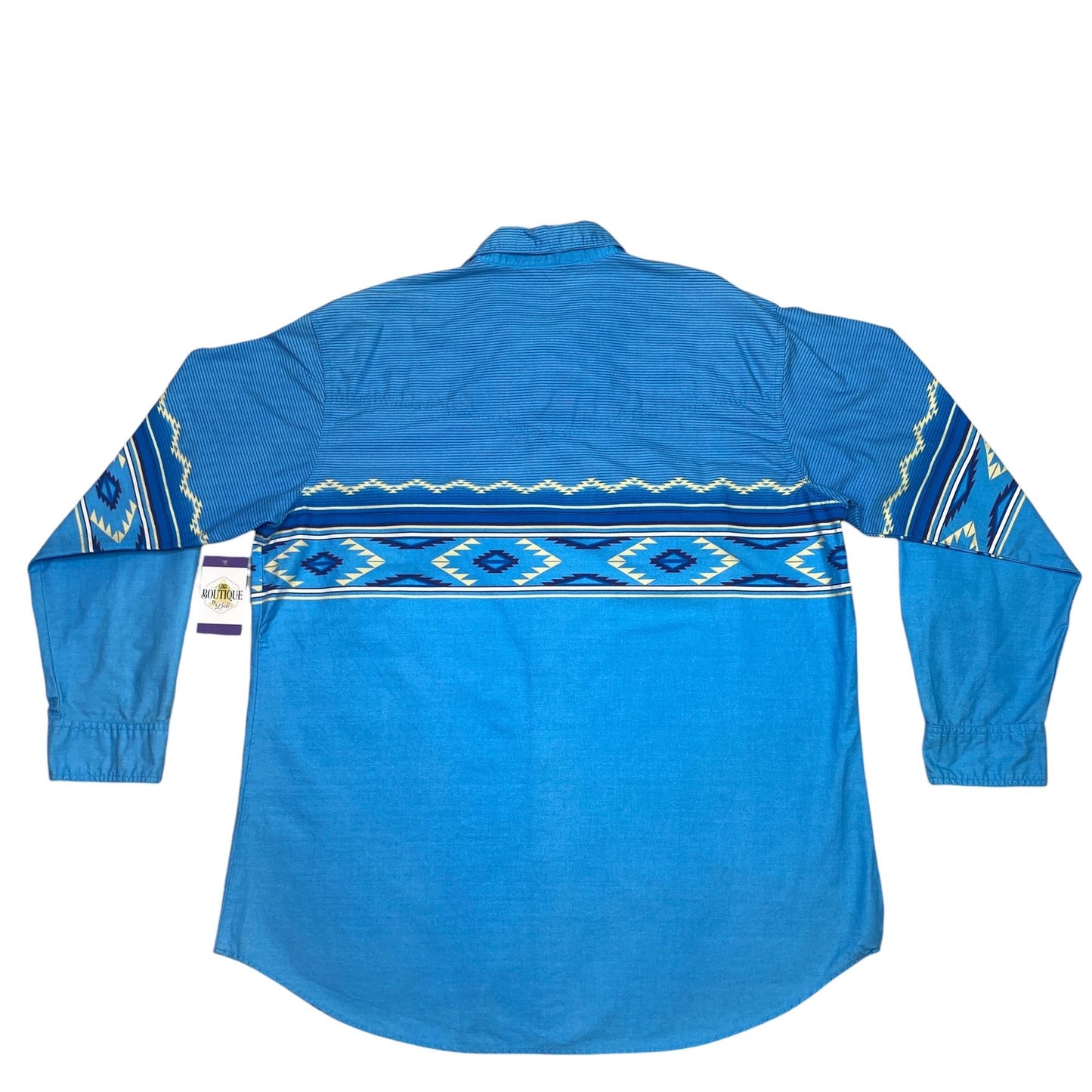 VTG Express Rider Mens 2XL Blue Pearl Snap Shirt Western Cowboy Aztec Print