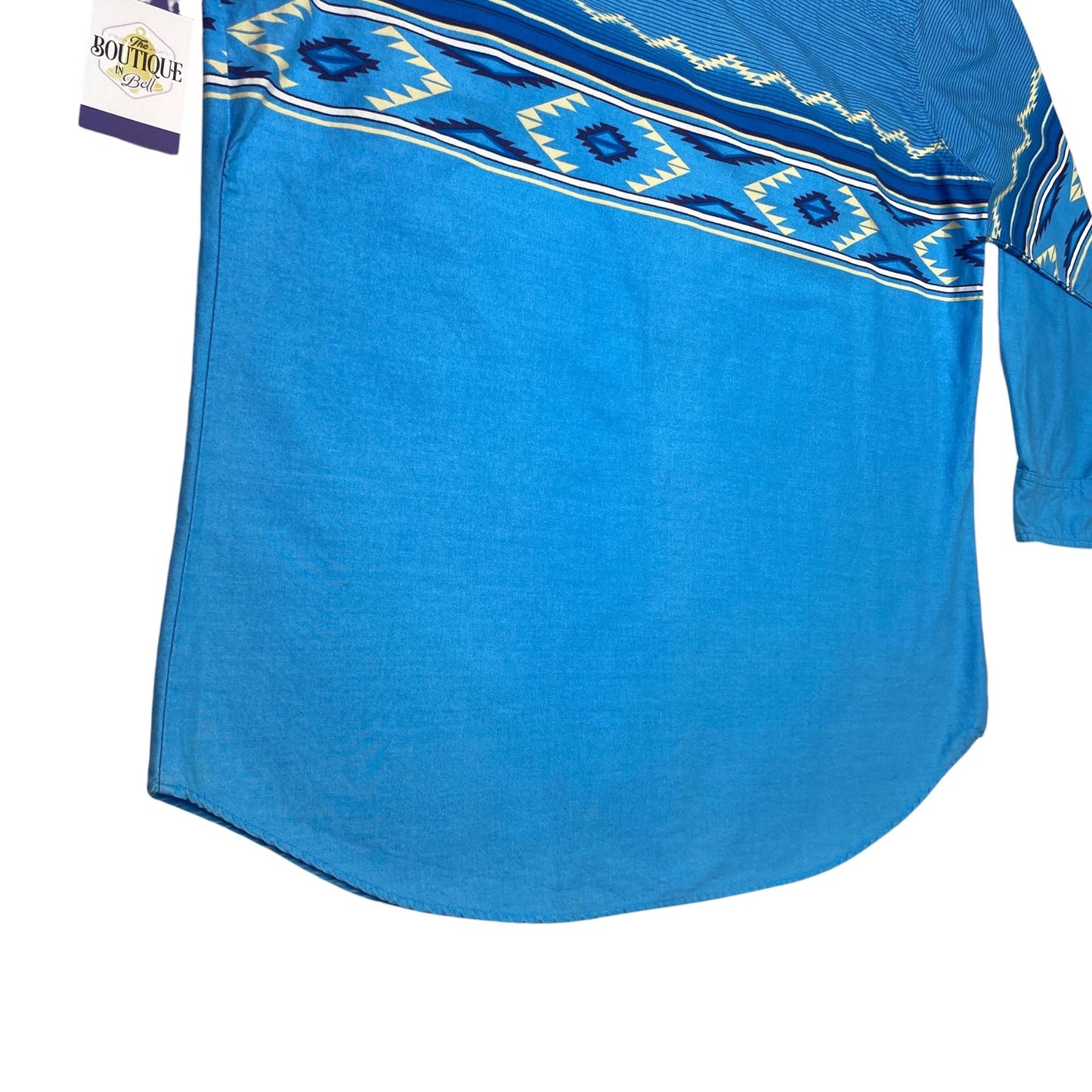 VTG Express Rider Mens 2XL Blue Pearl Snap Shirt Western Cowboy Aztec Print