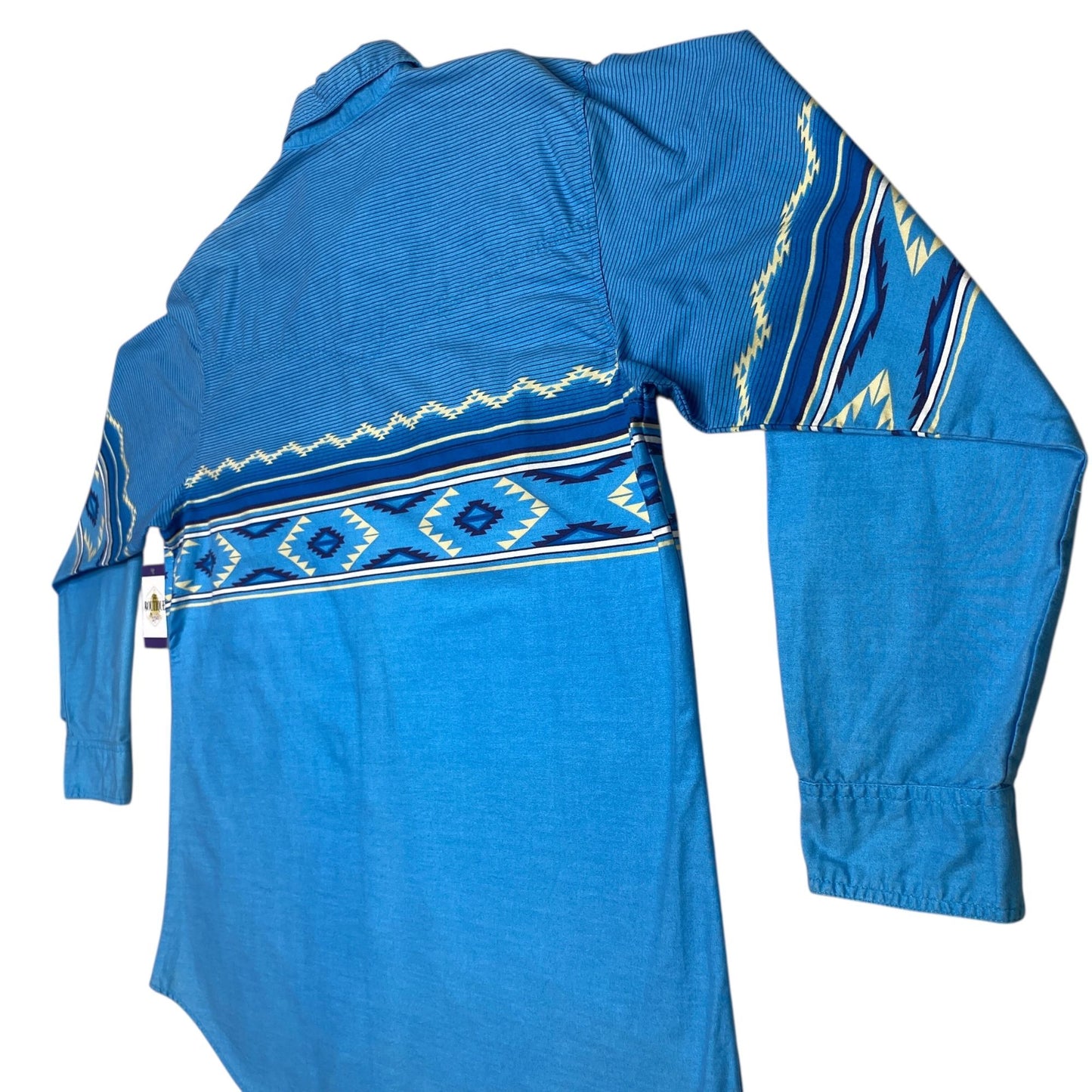 VTG Express Rider Mens 2XL Blue Pearl Snap Shirt Western Cowboy Aztec Print