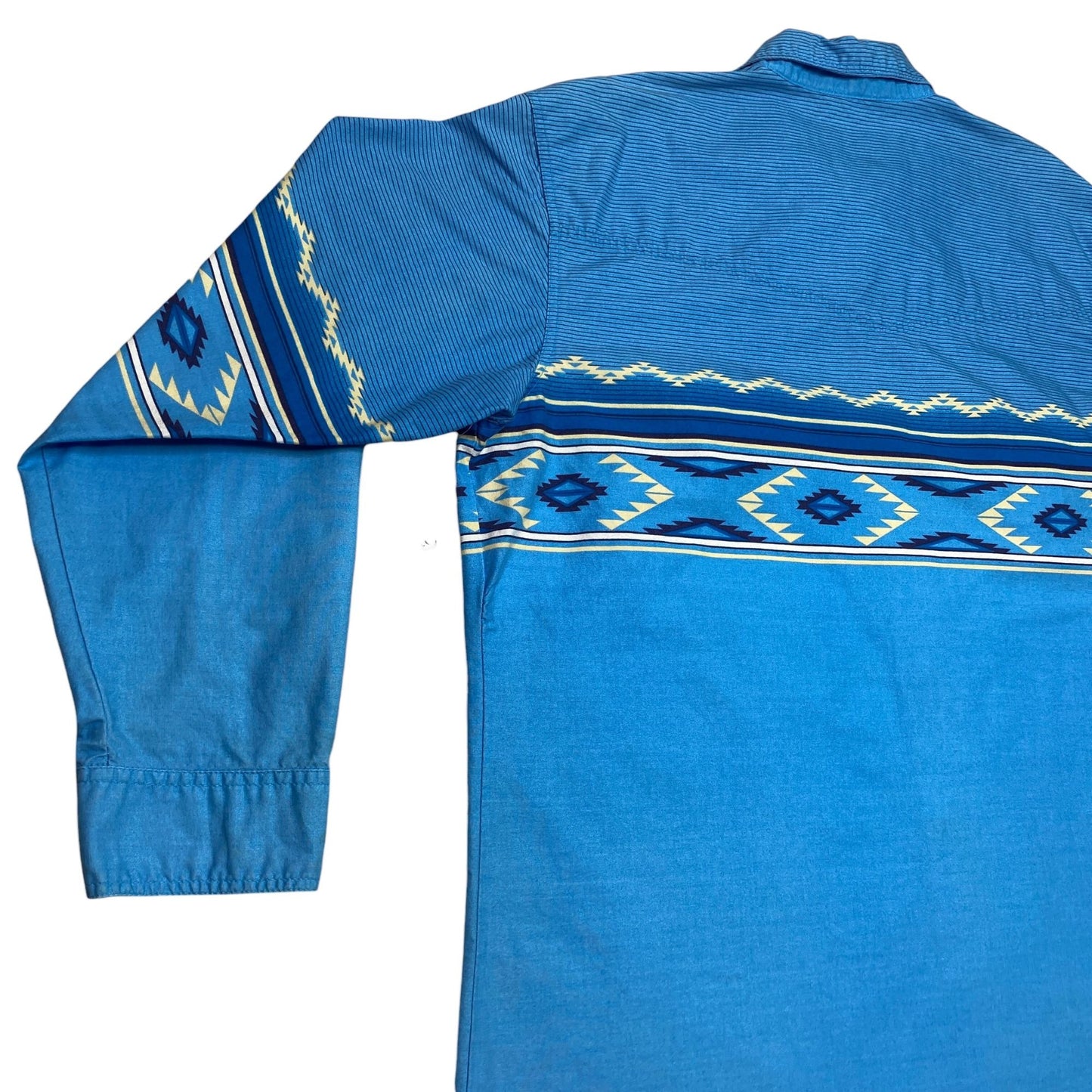 VTG Express Rider Mens 2XL Blue Pearl Snap Shirt Western Cowboy Aztec Print