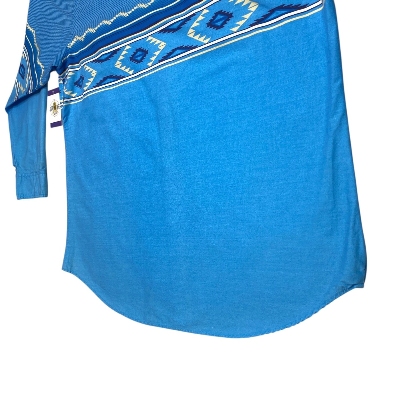 VTG Express Rider Mens 2XL Blue Pearl Snap Shirt Western Cowboy Aztec Print