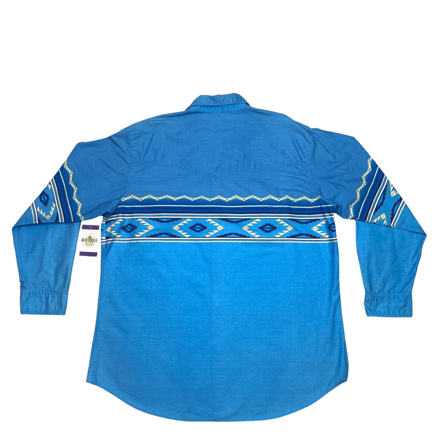 VTG Express Rider Mens 2XL Blue Pearl Snap Shirt Western Cowboy Aztec Print