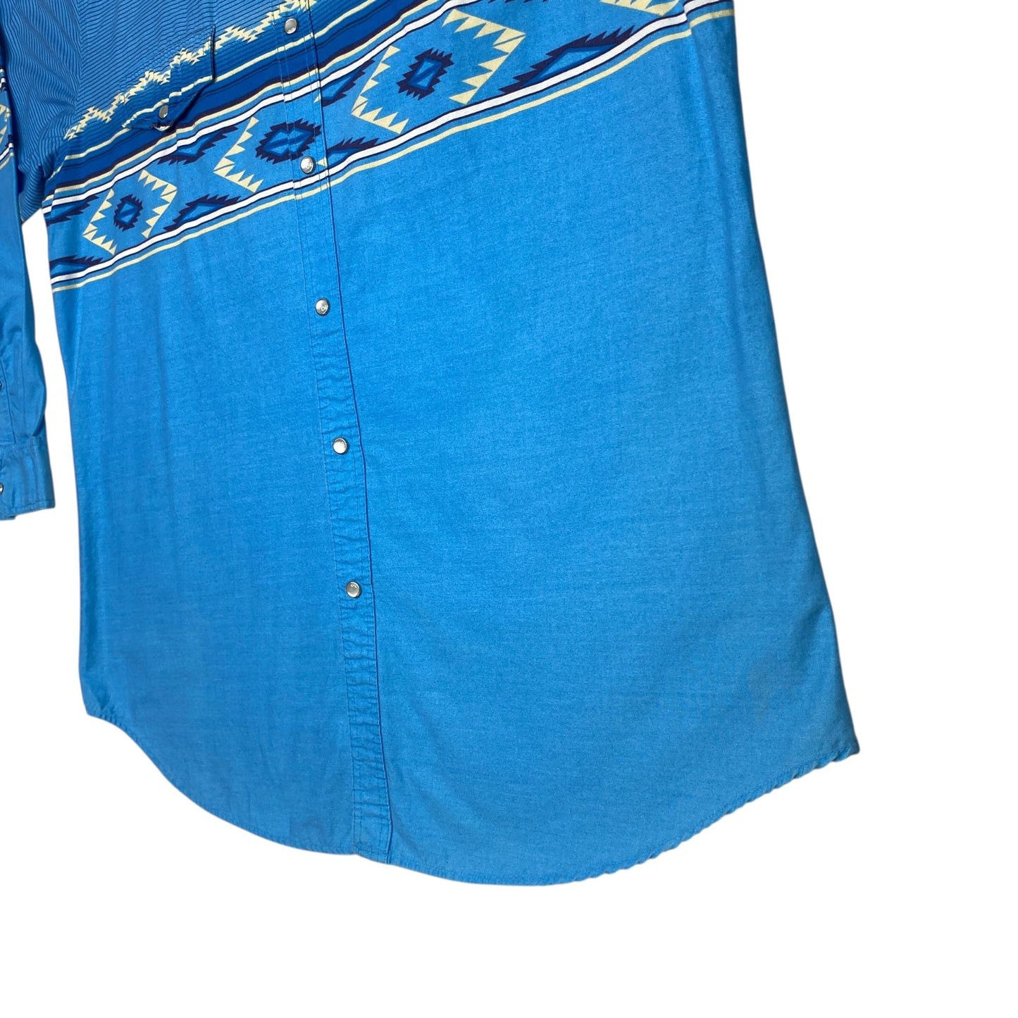 VTG Express Rider Mens 2XL Blue Pearl Snap Shirt Western Cowboy Aztec Print