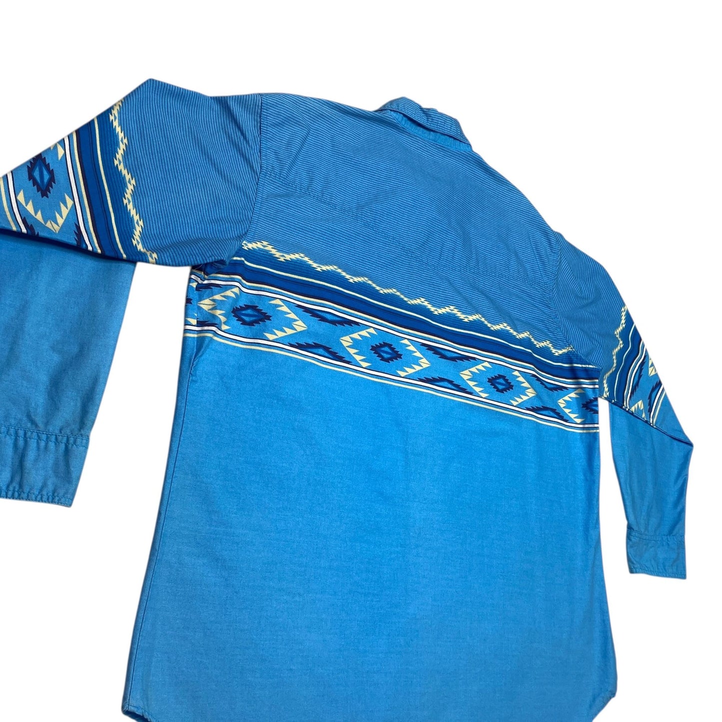VTG Express Rider Mens 2XL Blue Pearl Snap Shirt Western Cowboy Aztec Print
