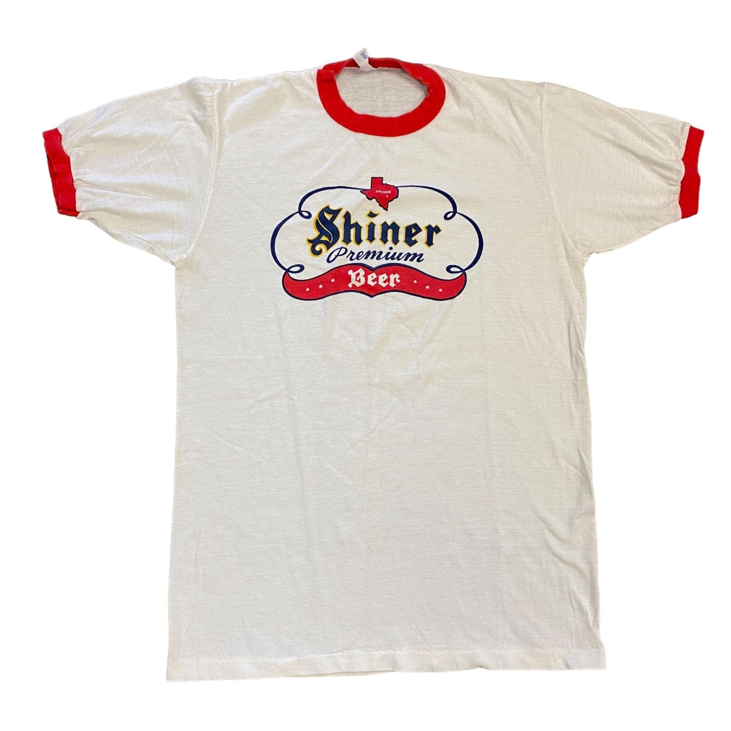 Vintage Shiner Premium Beer Tshirt 70s XL Ringer Tee Texas Velva Sheen Paper Tag