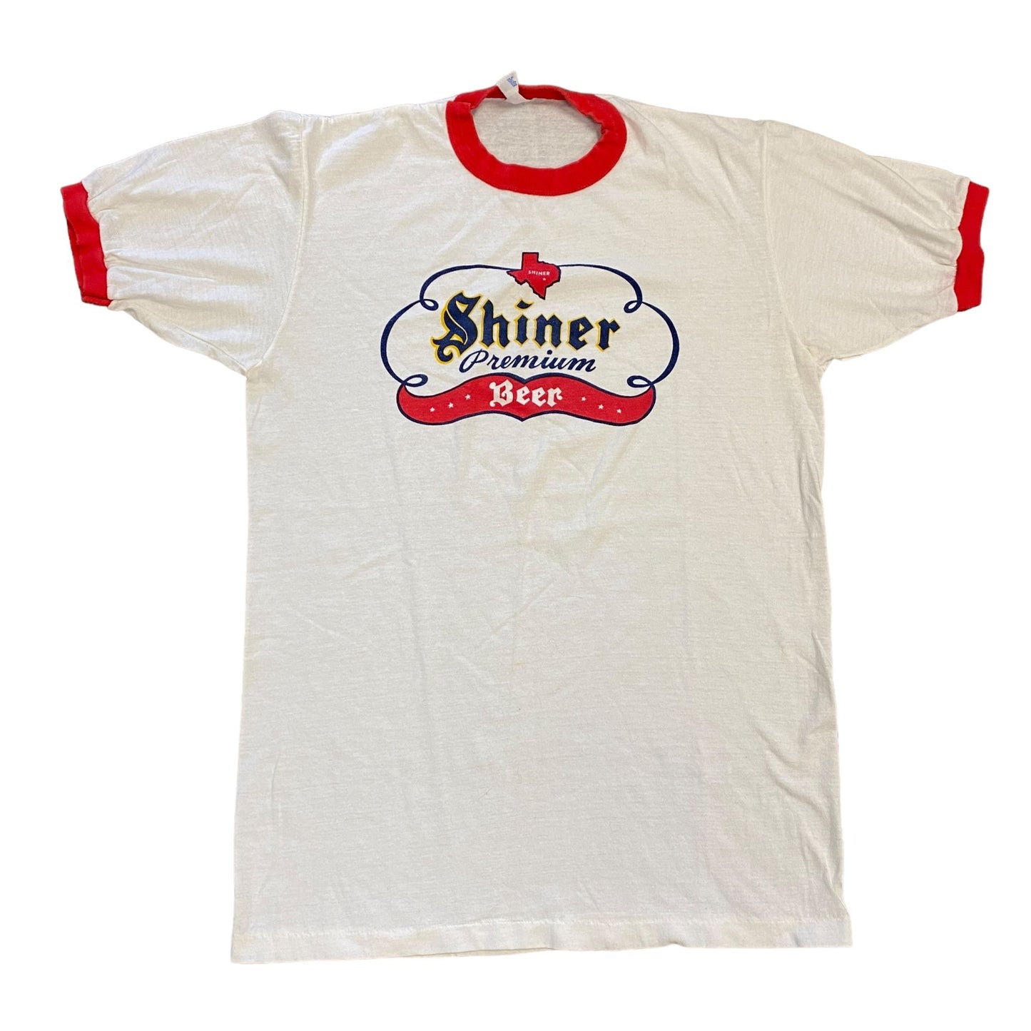 Vintage Shiner Premium Beer Tshirt 70s XL Ringer Tee Texas Velva Sheen Paper Tag