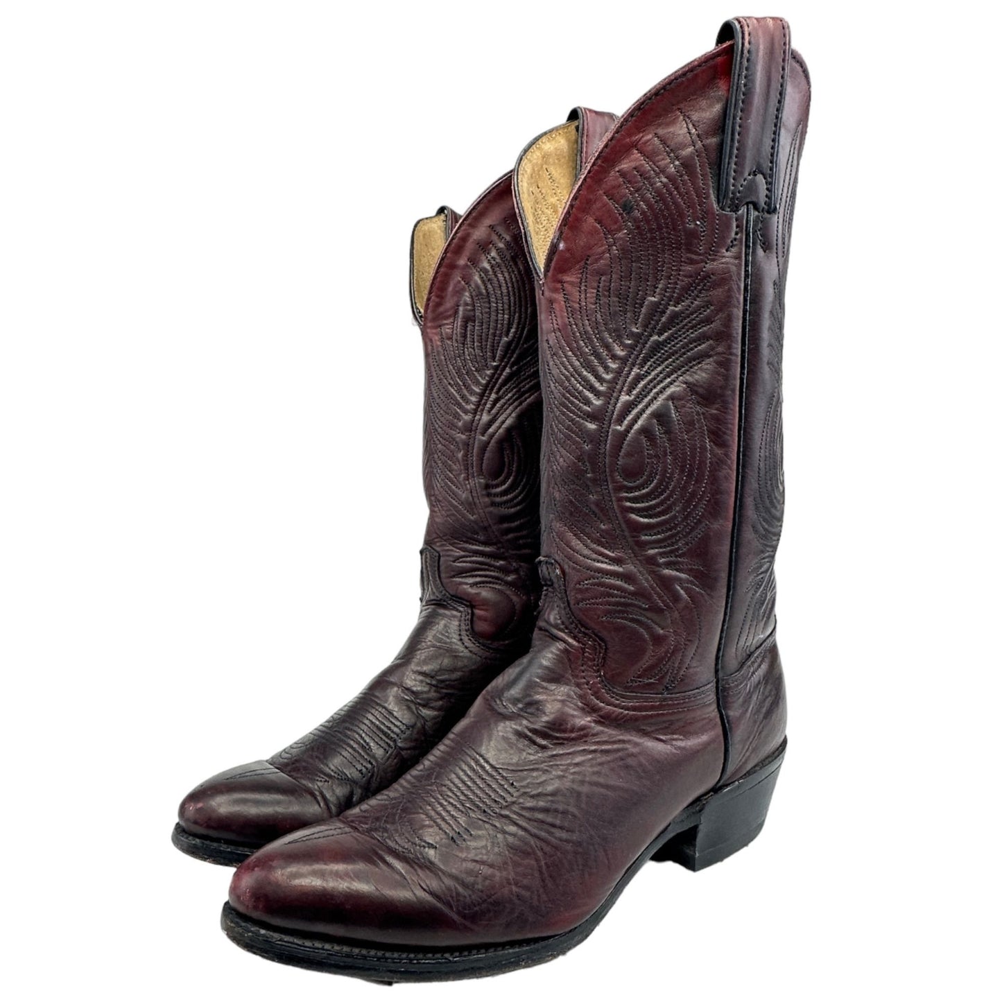 Vintage Abilene Mens 8 EE Oxblood Red Leather Cowboy Boots Western Stitched