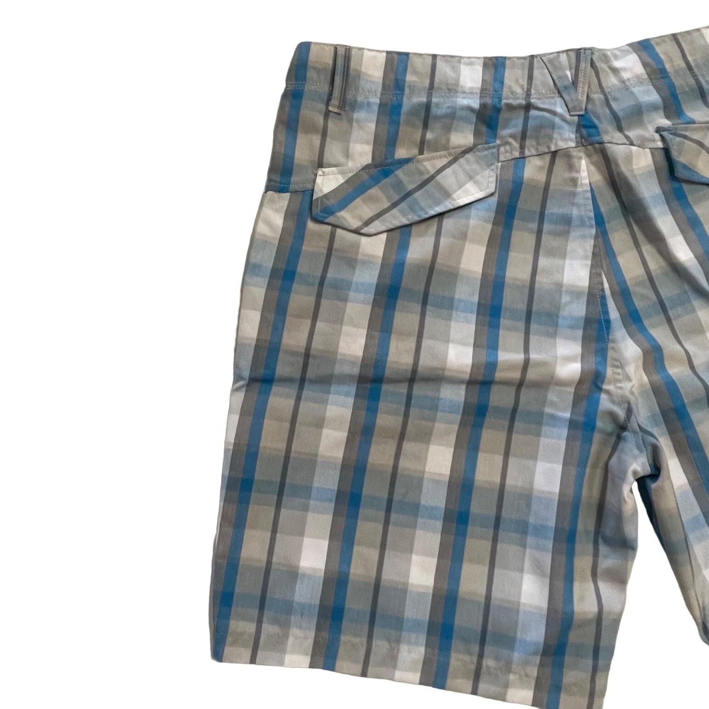 Fox Mens 38 Plaid Shorts 5 Pocket 9" Inseam Chino Blue Gray Lightweight