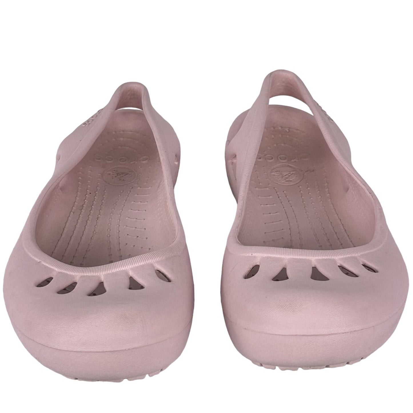 Crocs Malindi size 10 Pink Rubber Flats Slingback Closed Toe Comfort Shoe Sandal