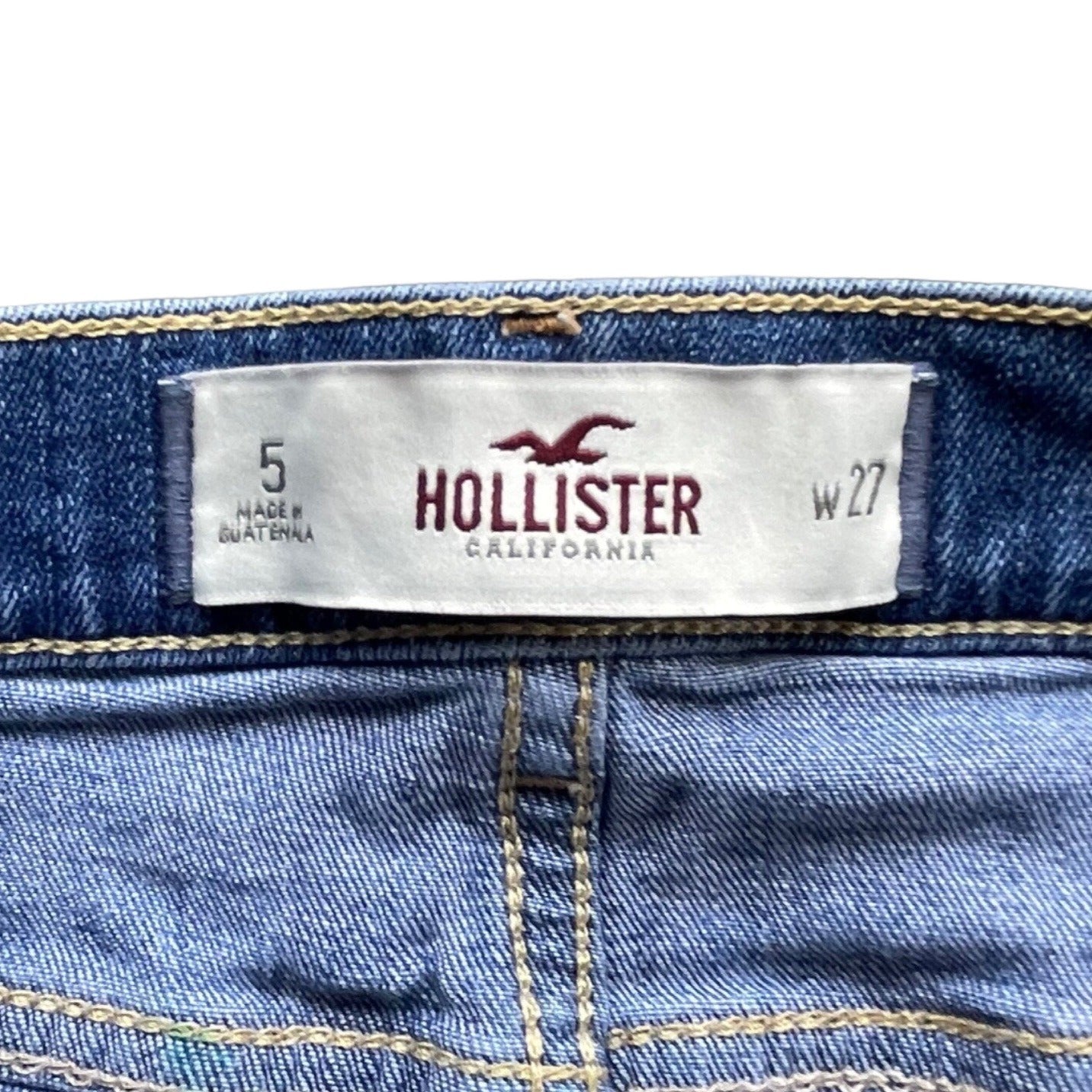 Hollister Womens 5/27 Blue Denim Jean Shorts Distressed Medium Wash 3" Inseam