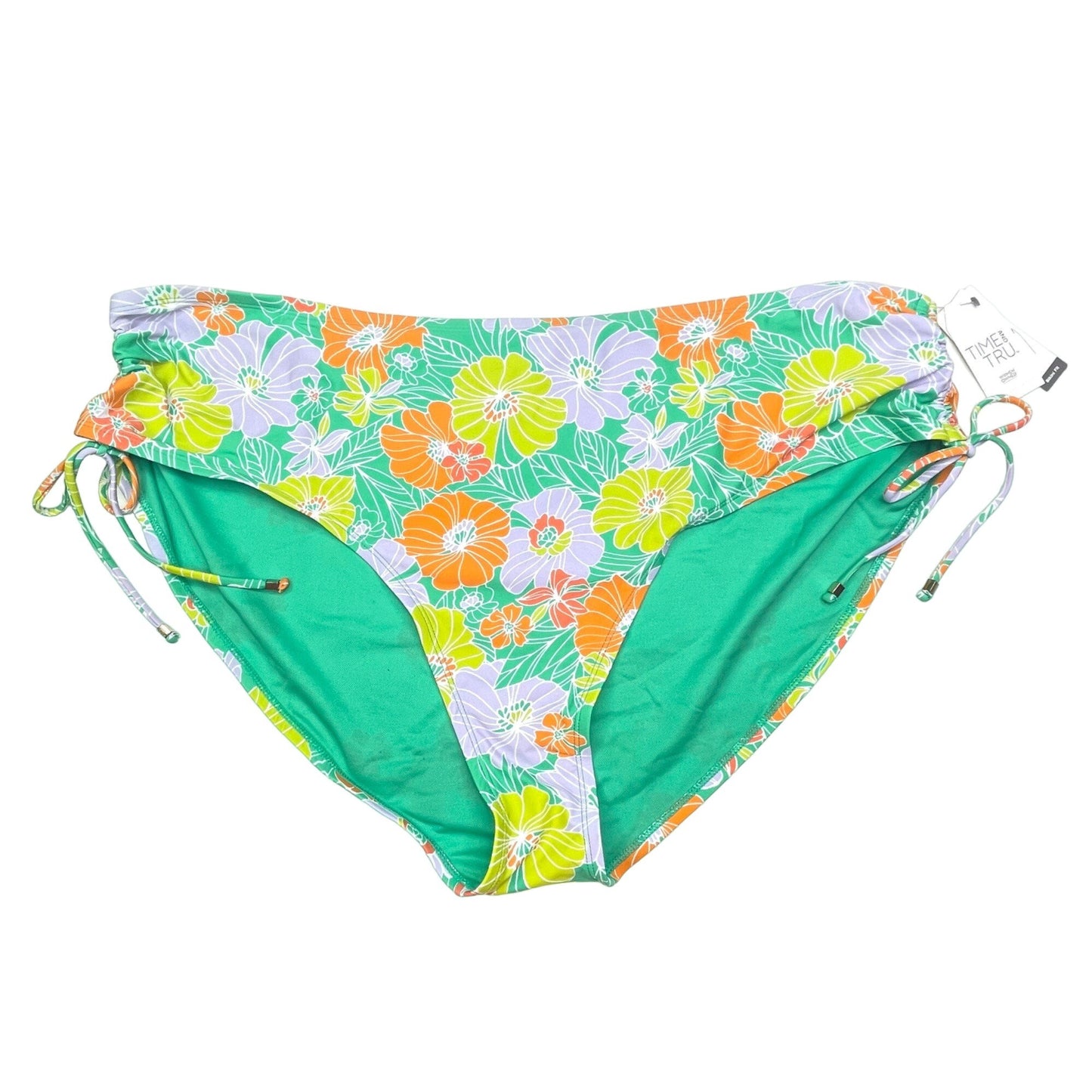 NWT Time and Tru 3X Floral String Bikini Mid Rise Bottoms Bright Green Swimwear