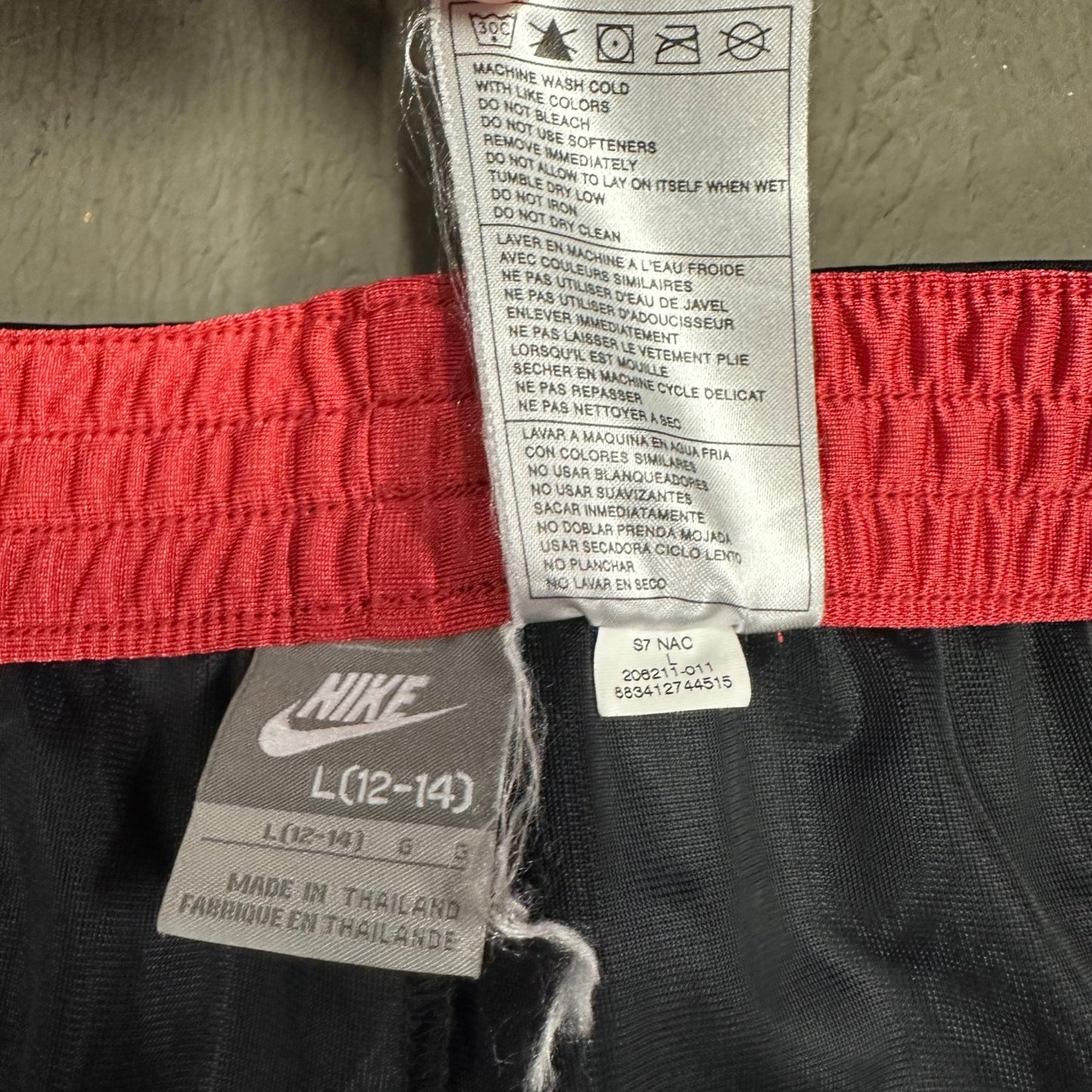 Nike Womens L Athletic Workout Pants Drawstring Elastic Waist Black Red Logo