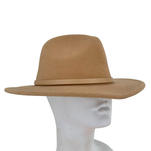 Womens Tan Fedora Belt Accent Wide Brim Fashion Urban Cowgirl Hat Accessories