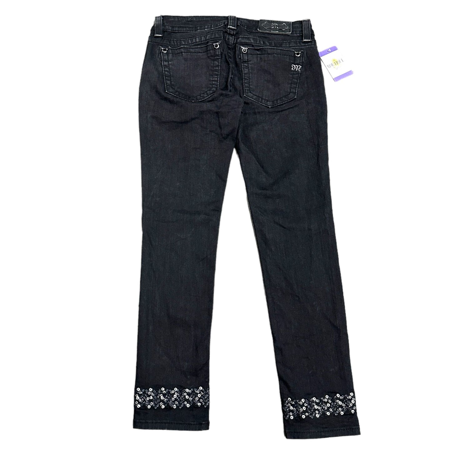 Miss Me 28 Black Signature Cuffed Skinny Jeans Embroidered Beaded Studs Bling