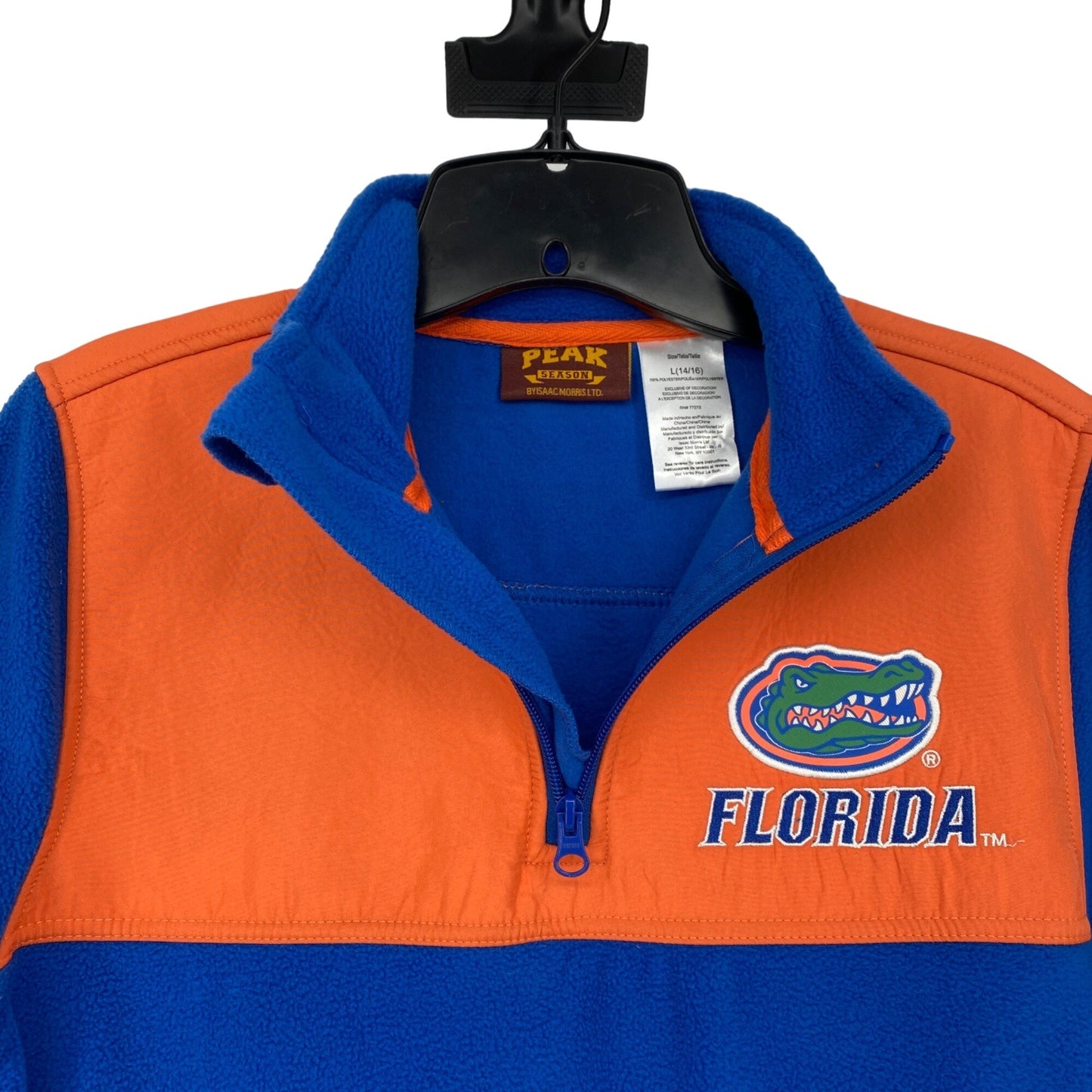 Peak Season Youth L UF Gators 1/4 Zip Jacket Fleece Mock Neck Zip Pockets Blue