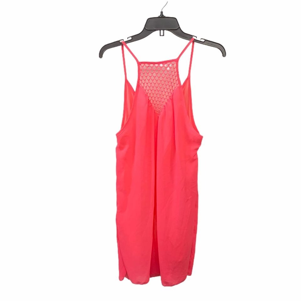 Bright Neon Pink Swim Cover Dress OS Racerback Flowy Lace Back Spaghetti Strap