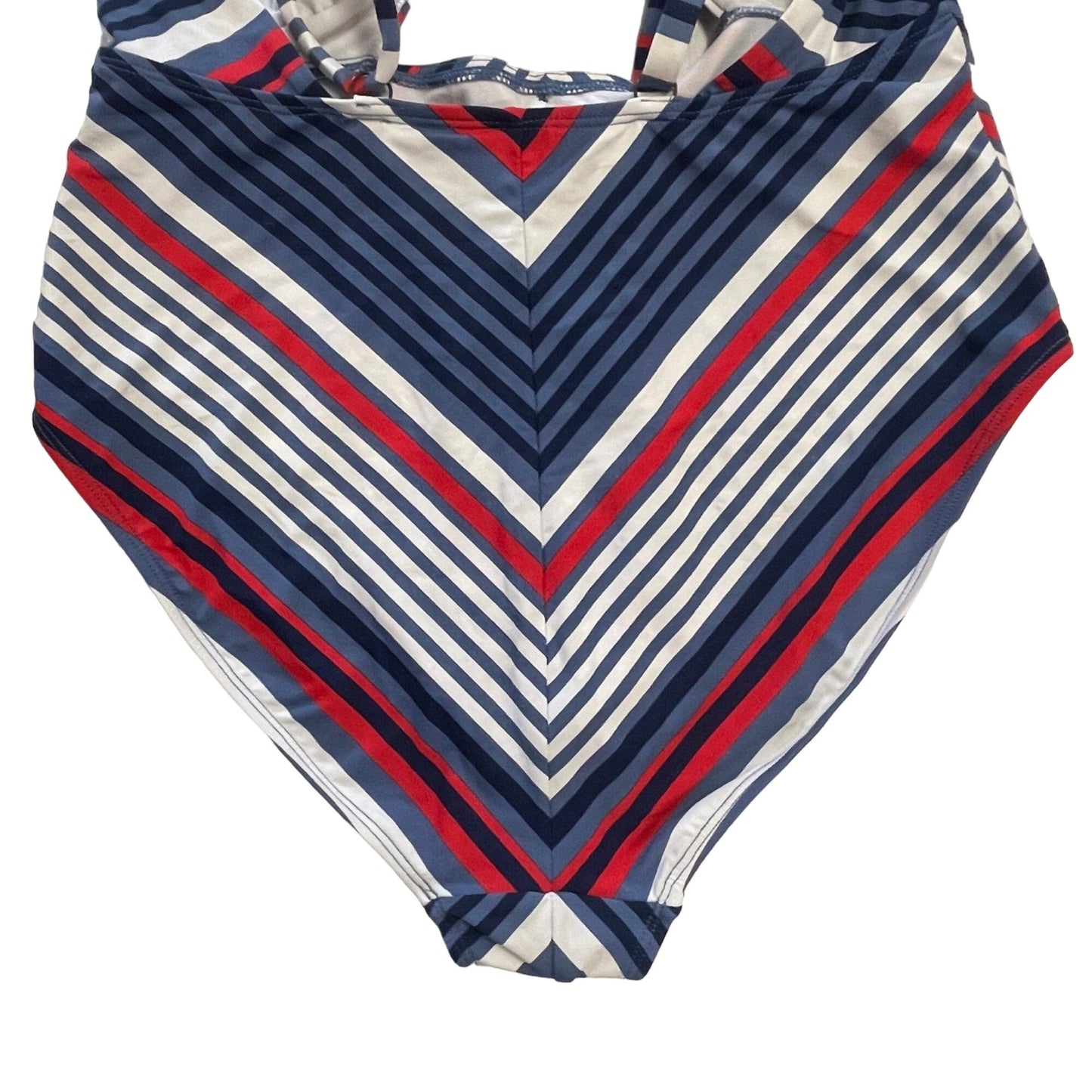 Time Tru L One Piece Swim Suit Red White Blue Patriotic Sailor Cutout Peep Vneck