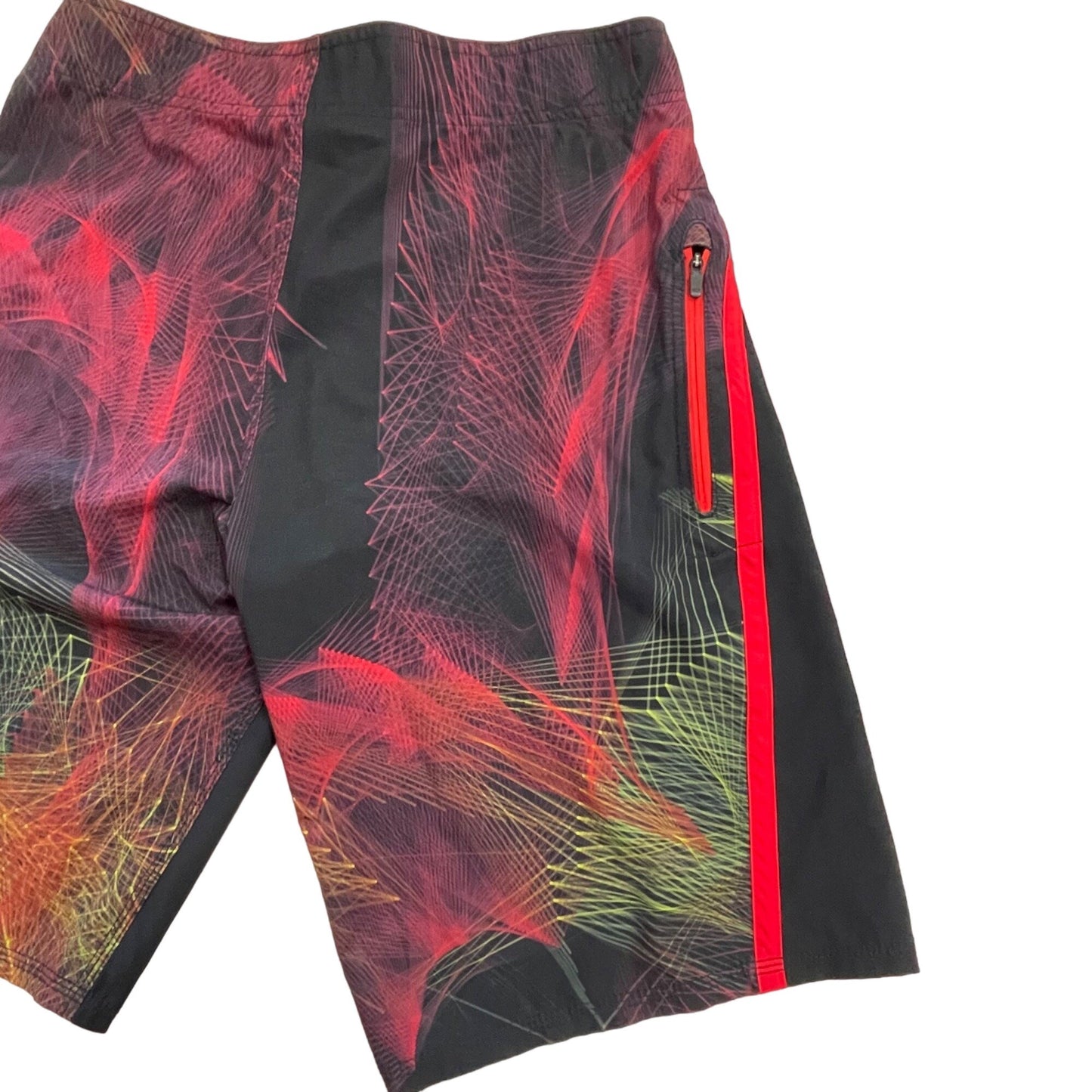 Oakley Mens 30 Swim Shorts Board Shorts Black Red Zip Pockets Drawstring