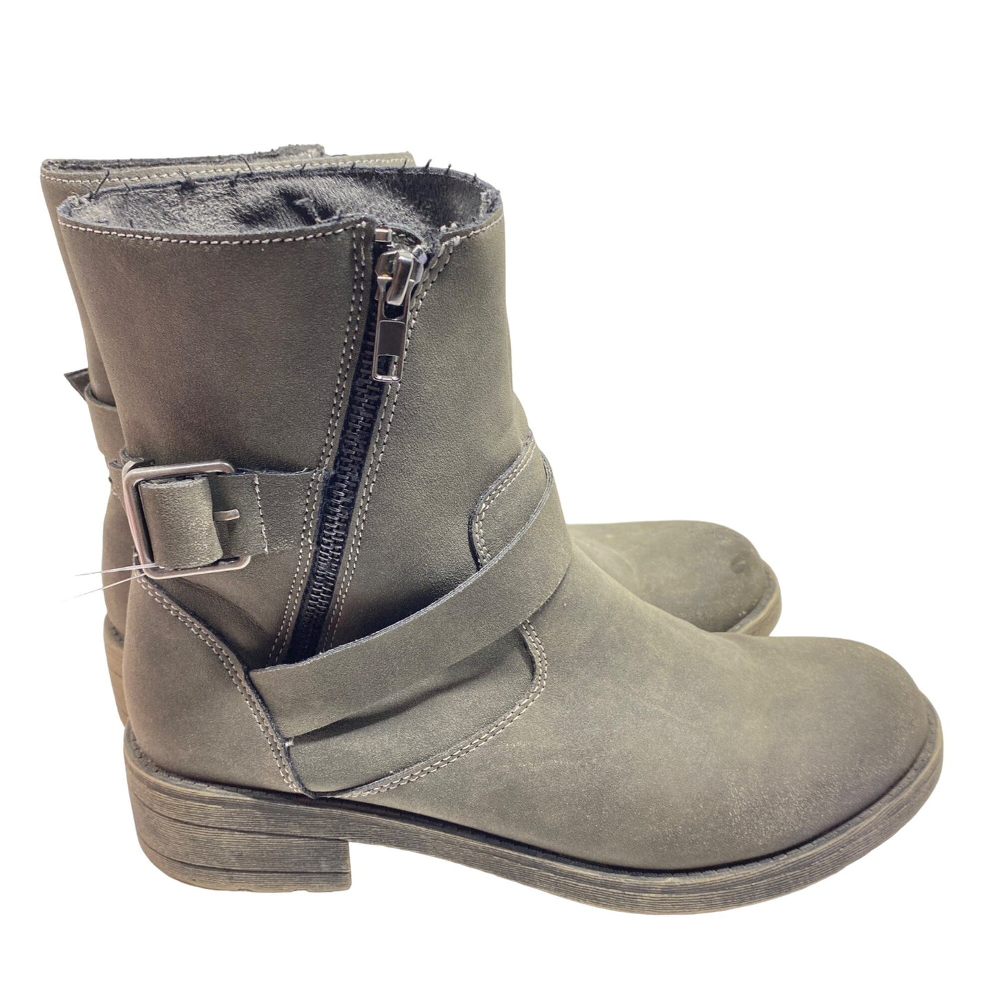 Rocket Dog Womens Size 9 Gray Faux Suede Leather Moto Boots Side Zip Buckle