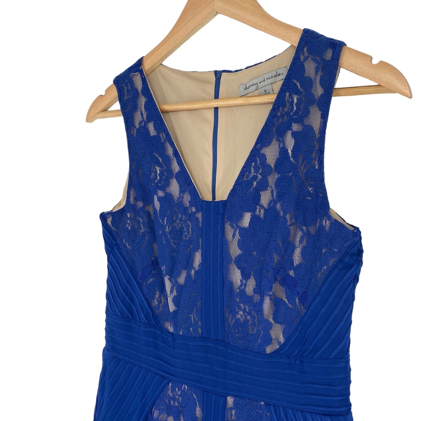 Danny Nicole Womens 4 Royal Blue Sheath Dress Lace Fit Flare VNeck Sleeveless