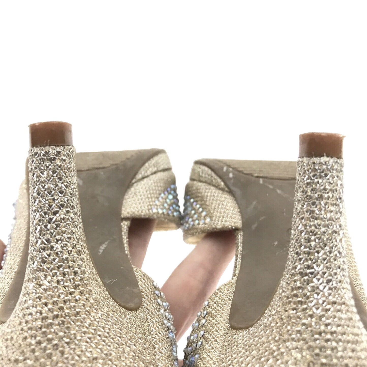 Kelly & Katie 6 Kitten Heel Shoes Sparkling Beige Wedding Formal Rhinestone Prom