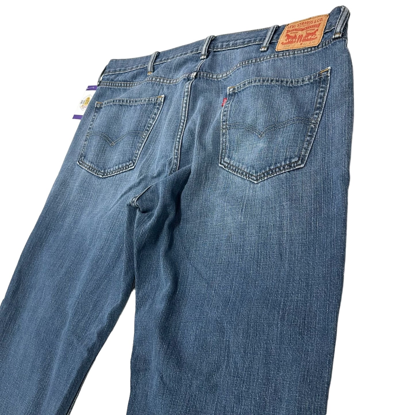 Levis Mens 42x30 559 Relaxed Straight Leg Blue Jeans Denim Distressed Whiskering