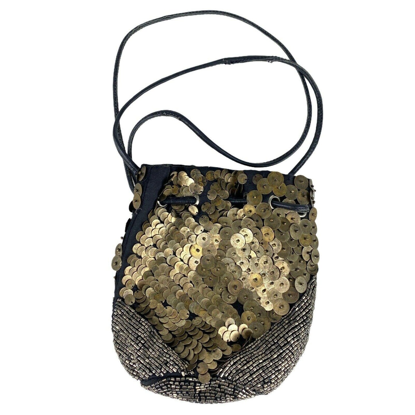 Ecote Silver Bronze Sequin Beaded Embellished Crossbody Pouch Makeup Bag Handbag