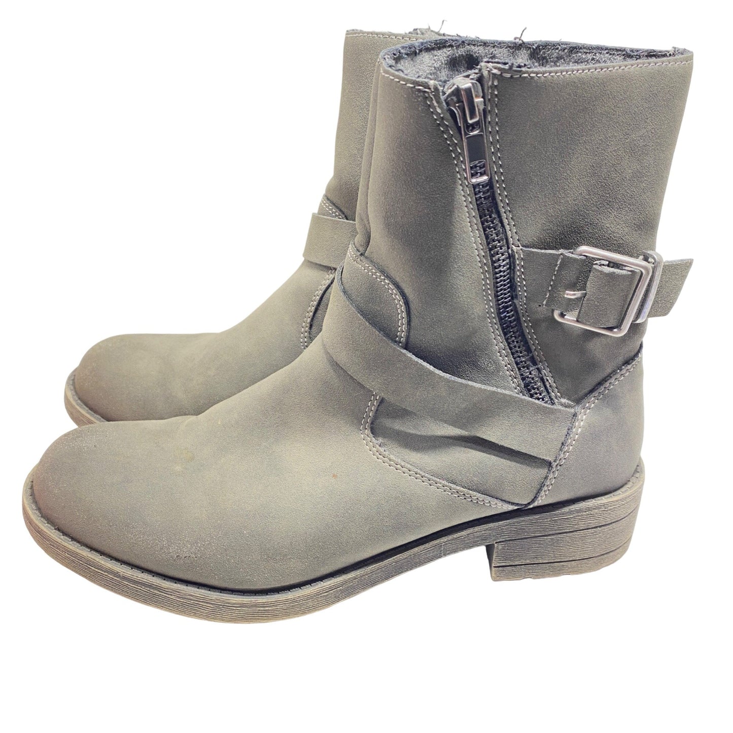 Rocket Dog Womens Size 9 Gray Faux Suede Leather Moto Boots Side Zip Buckle