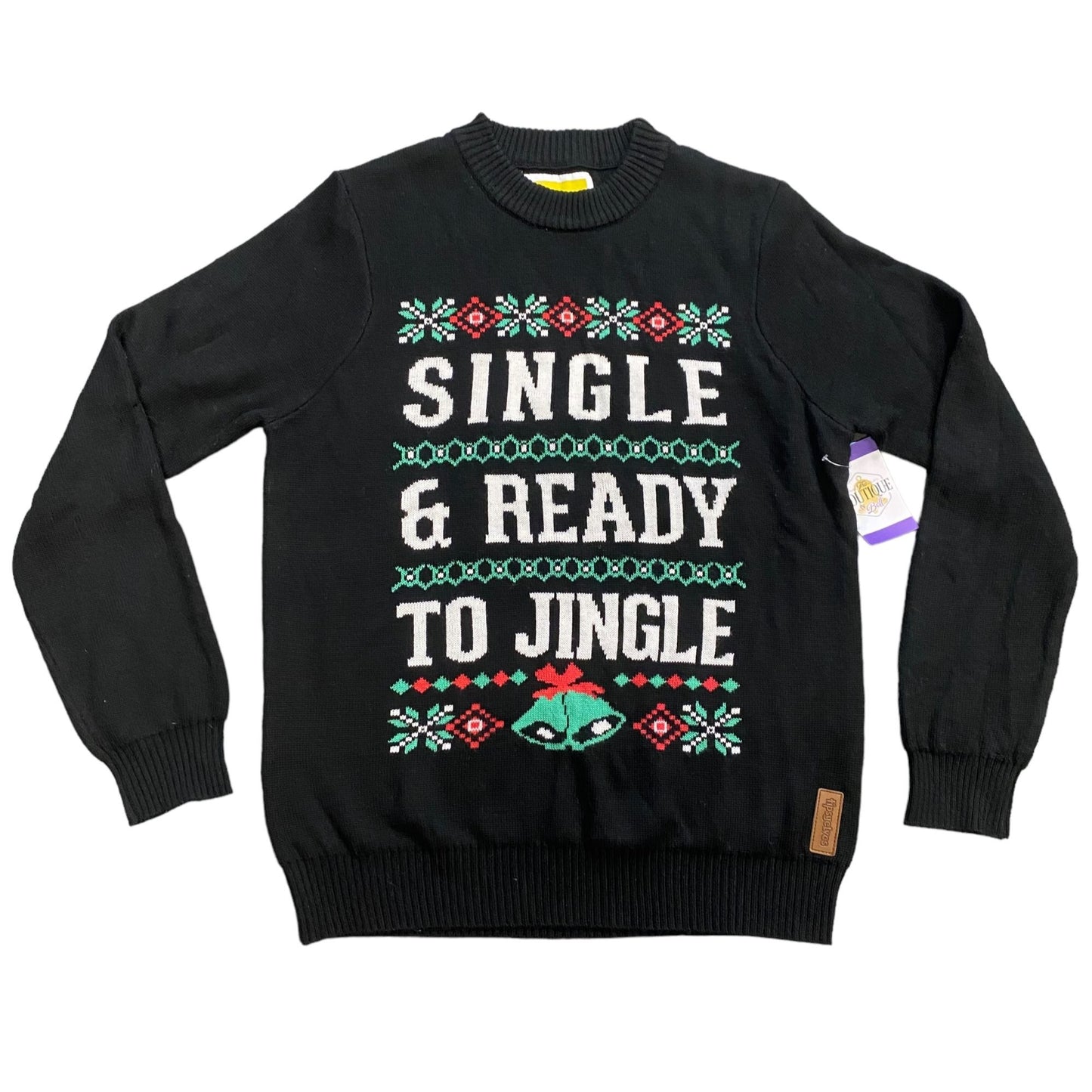 Tipsy Elves Black Christmas Sweater "Single & Ready to Jingle" Mens M