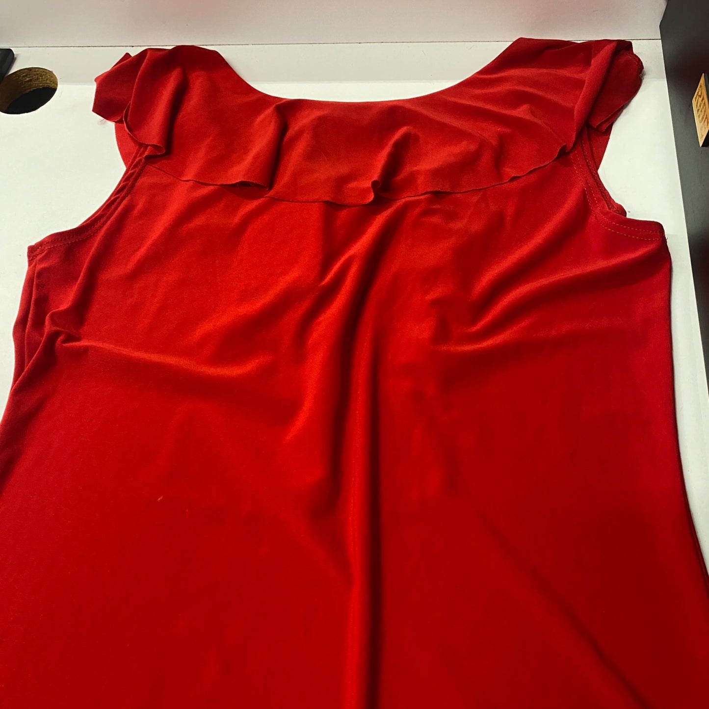 Claudia Richard S Red Ruffle Front Sleeveless Blouse Flutter Collar Career NWT