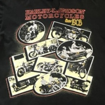 Vintage XL Black Harley Davidson Motorcycles Photos Est 1908 Tshirt Notched Neck