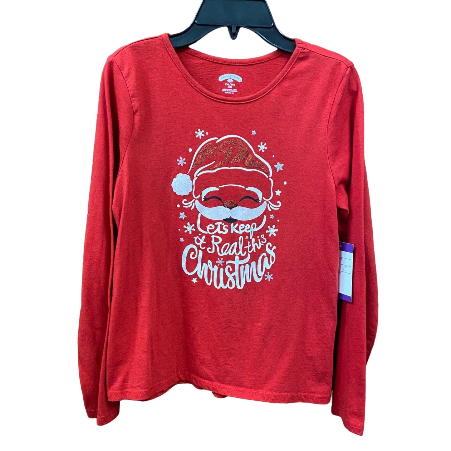 Holiday Time XXL "Lets Keep It Real This Christmas" Santa Long Sleeve TShirt Red